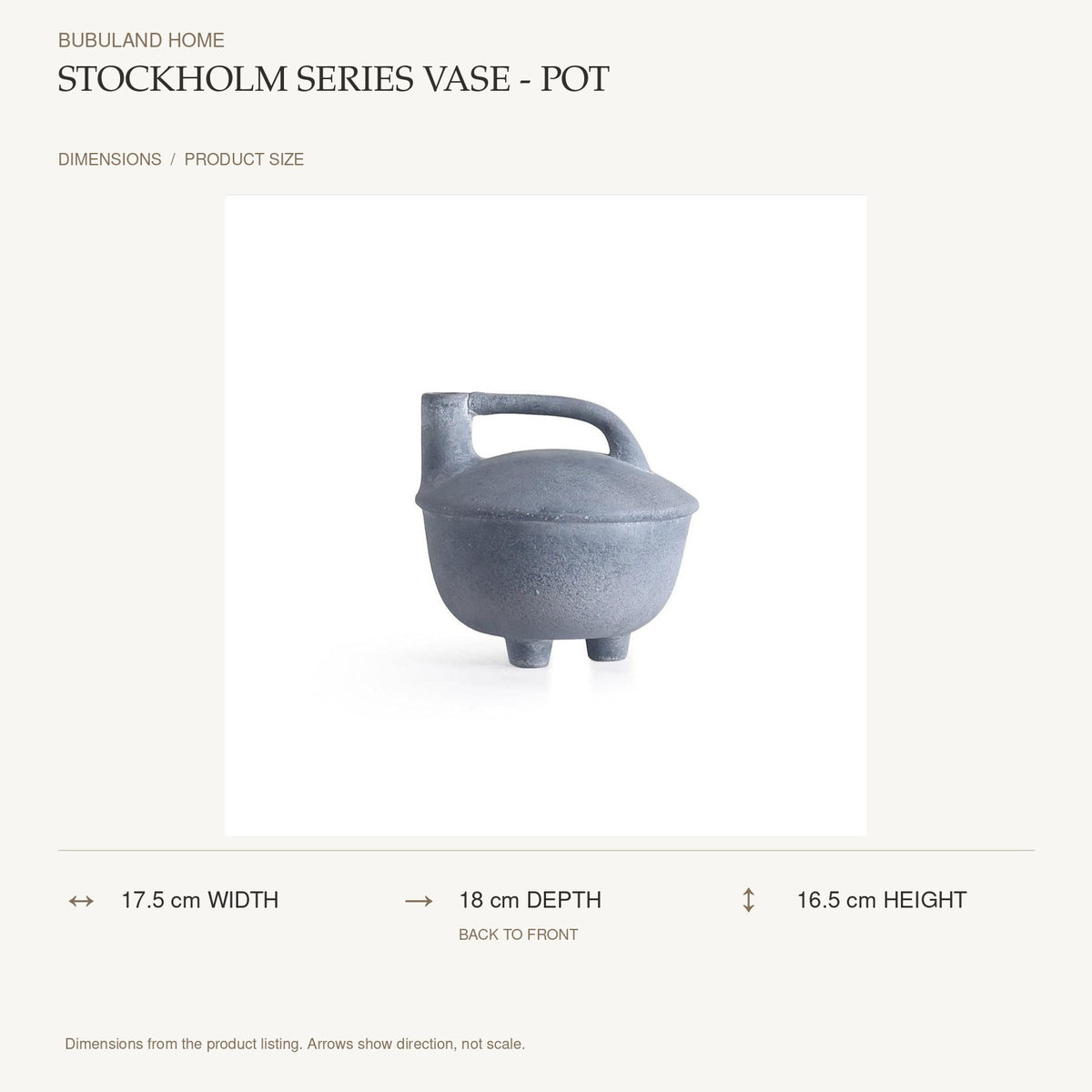 Stockholm Series Vase - Pot dimensions: 17.5 cm width, 18 cm depth, 16.5 cm height; depth is measured back to front