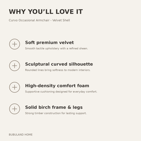 Why you'll love the Curvo Occasional Armchair - Velvet Shell