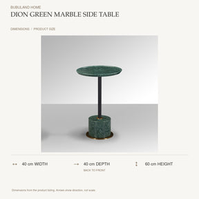 Dion Green Marble Side Table dimensions: 40 cm width, 40 cm depth, 60 cm height; depth is measured back to front