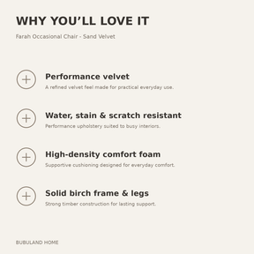 Why you'll love the Farah Occasional Chair - Sand Velvet