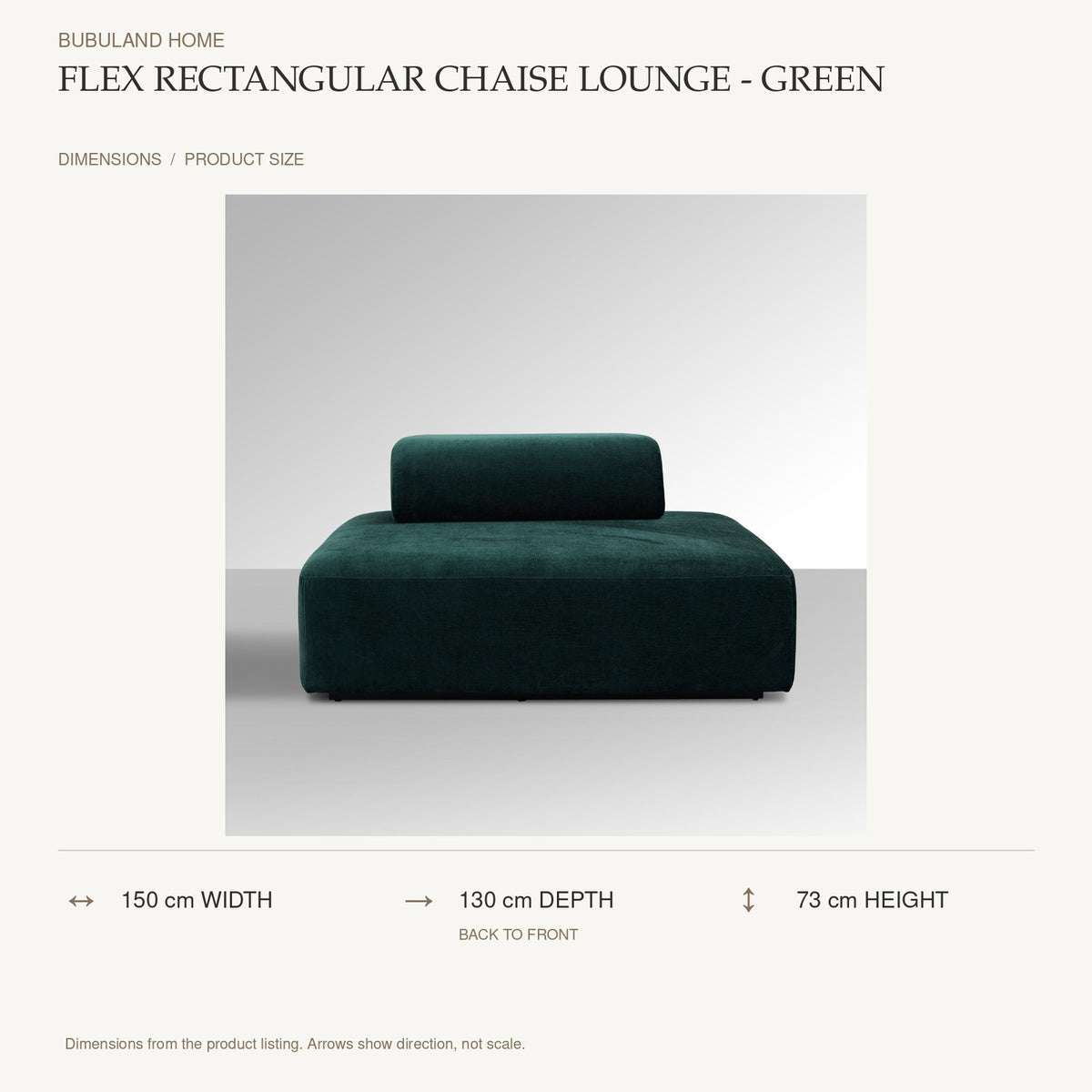 Flex Rectangular Chaise Lounge - Green dimensions: 150 cm width, 130 cm depth, 73 cm height; depth is measured back to front