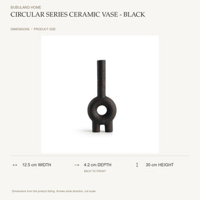 Circular Series Ceramic Vase - Black dimensions: 12.5 cm width, 4.2 cm depth, 30 cm height; depth is measured back to front