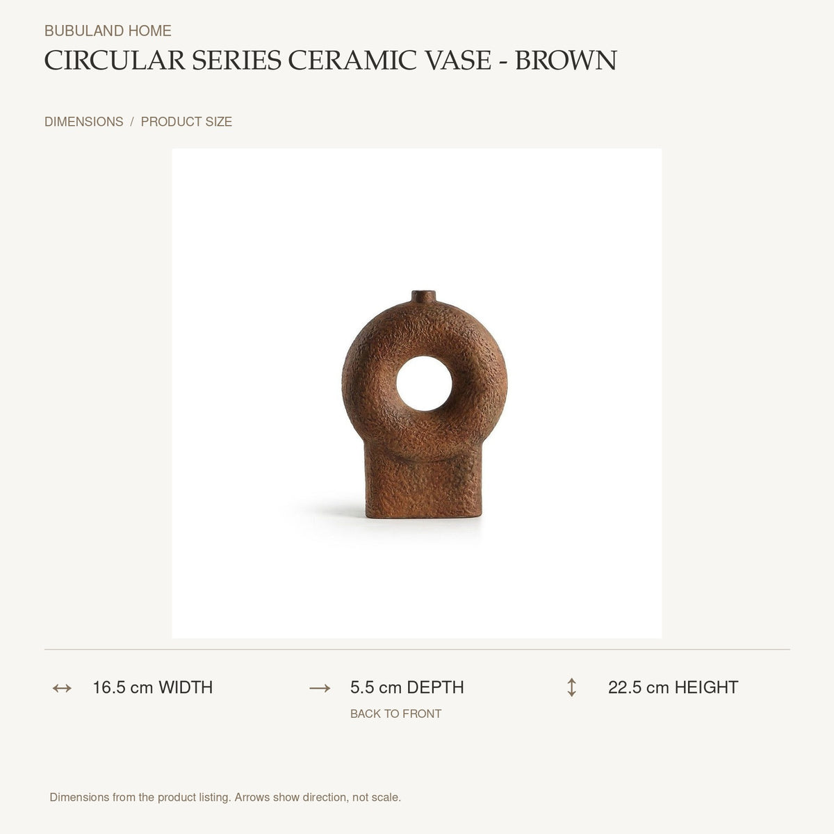 Circular Series Ceramic Vase - Brown dimensions: 16.5 cm width, 5.5 cm depth, 22.5 cm height; depth is measured back to front