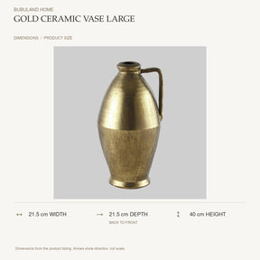 Gold Ceramic Vase Large dimensions: 21.5 cm width, 21.5 cm depth, 40 cm height; depth is measured back to front