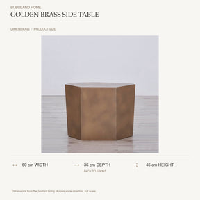 Golden Brass Side Table dimensions: 60 cm width, 36 cm depth, 46 cm height; depth is measured back to front
