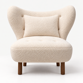Fleur Lounge Chair in ivory faux sheepskin with matching cushion, front view