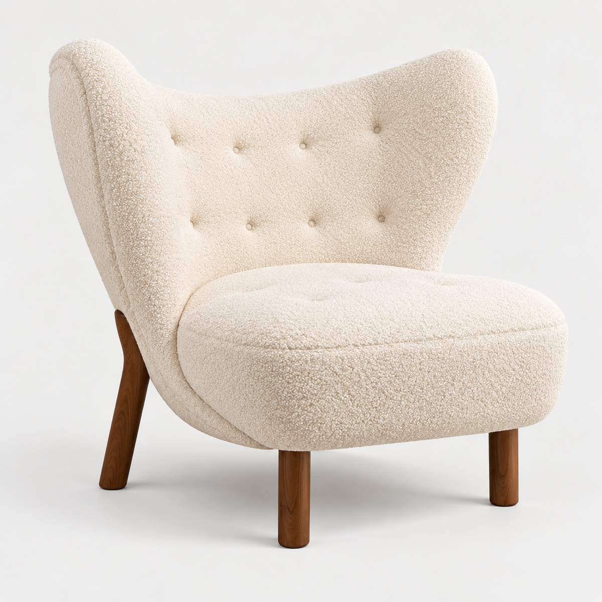 Fleur Lounge Chair in ivory faux sheepskin without cushion, front view
