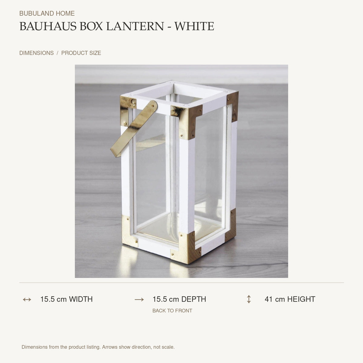 Bauhaus Box Lantern - White dimensions: 15.5 cm width, 15.5 cm depth, 41 cm height; depth is measured back to front