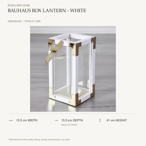 Bauhaus Box Lantern - White dimensions: 15.5 cm width, 15.5 cm depth, 41 cm height; depth is measured back to front