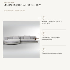 Marino Modular Sofa - Grey: Arrange the modular pieces to fit your room. High-density foam supports everyday sitting. Feather filling softens the seat.