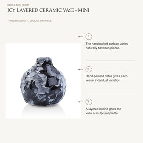 Icy Layered Ceramic Vase - Mini: The handcrafted surface varies naturally between pieces. Hand-painted detail gives each vessel individual variation. A layered outline gives the vase a sculptural profile.