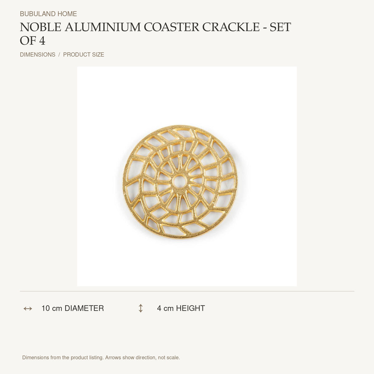 Noble Aluminium Coaster Crackle - Set of 4 dimensions: 10 cm diameter, 4 cm height; depth is measured back to front
