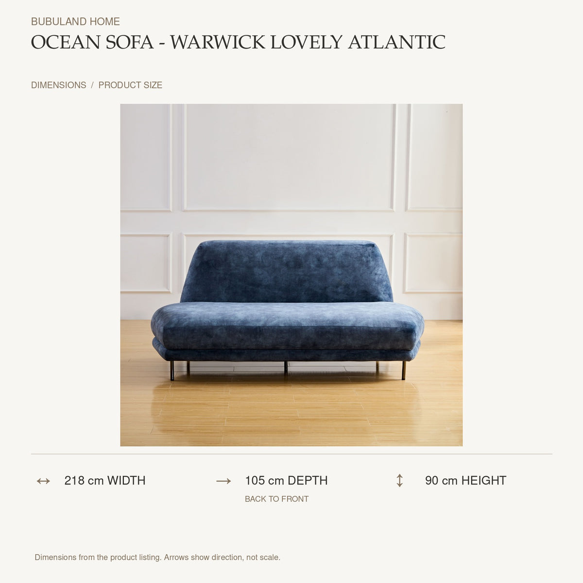 Ocean Sofa - Warwick Lovely Atlantic dimensions: 218 cm width, 105 cm depth, 90 cm height; depth is measured back to front