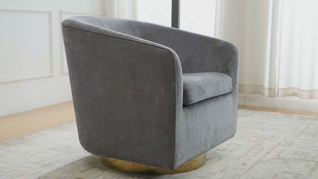 Video of CharlotteTub Swivel Armchair Grey, Ivory and Copper in a Room Setting