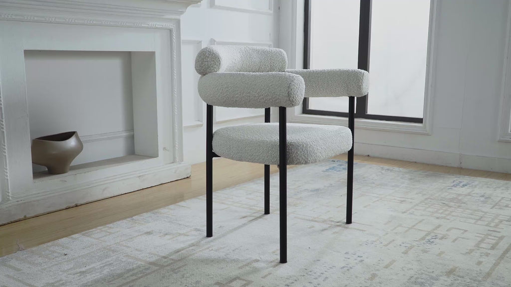 Video of Cassandra Dining Chair Premium Ivory Boucle in Room Setting