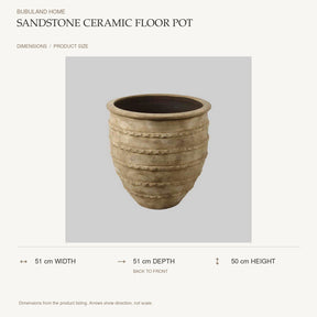 Sandstone Ceramic Floor Pot dimensions: 51 cm width, 51 cm depth, 50 cm height; depth is measured back to front