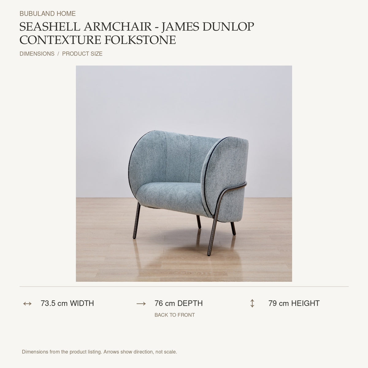 Seashell Armchair - James Dunlop Contexture Folkstone dimensions: 73.5 cm width, 76 cm depth, 79 cm height; depth is measured back to front