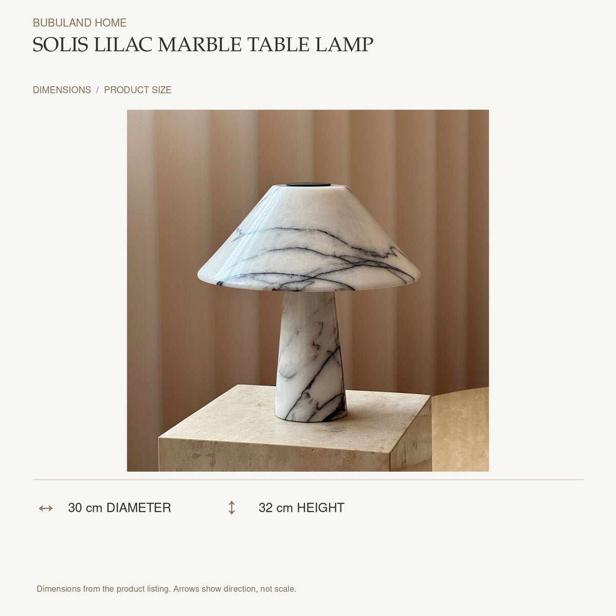 Solis Lilac Marble Table Lamp dimensions: 30 cm diameter, 32 cm height; depth is measured back to front