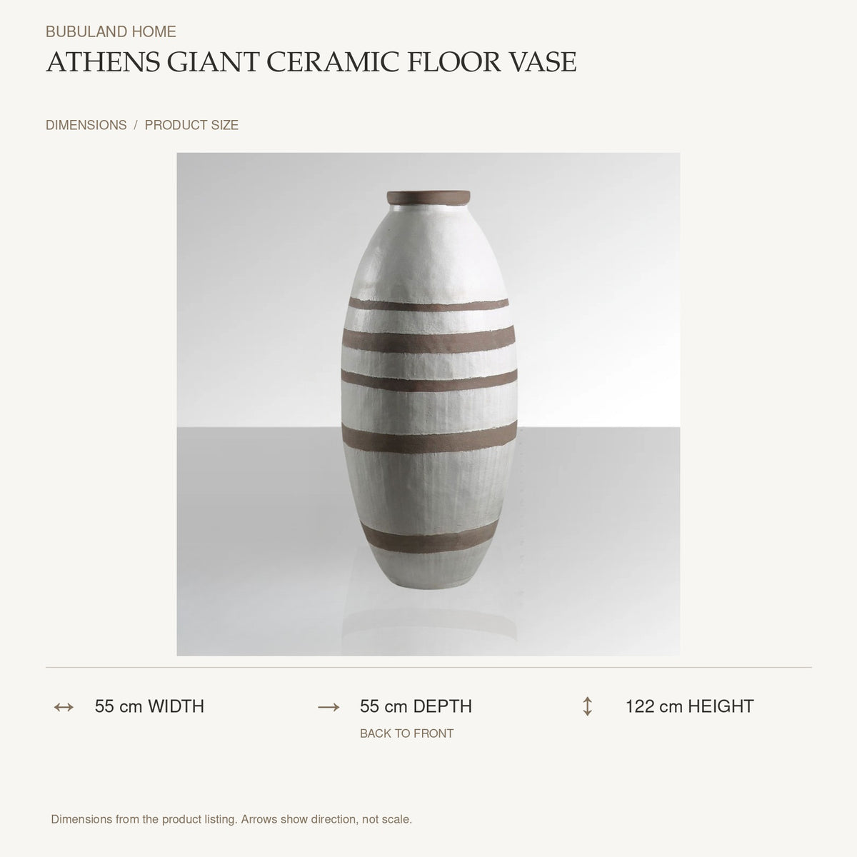 Athens Giant Ceramic Floor Vase dimensions: 55 cm width, 55 cm depth, 122 cm height; depth is measured back to front