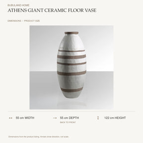 Athens Giant Ceramic Floor Vase dimensions: 55 cm width, 55 cm depth, 122 cm height; depth is measured back to front
