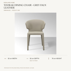 Toorak Dining Chair - Grey Faux Leather dimensions: 52 cm width, 52 cm depth, 76 cm height; depth is measured back to front