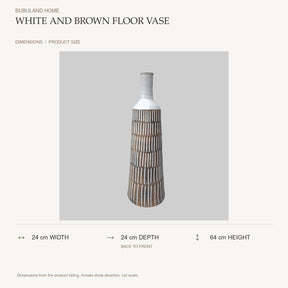 White and Brown Floor Vase dimensions: 24 cm width, 24 cm depth, 64 cm height; depth is measured back to front