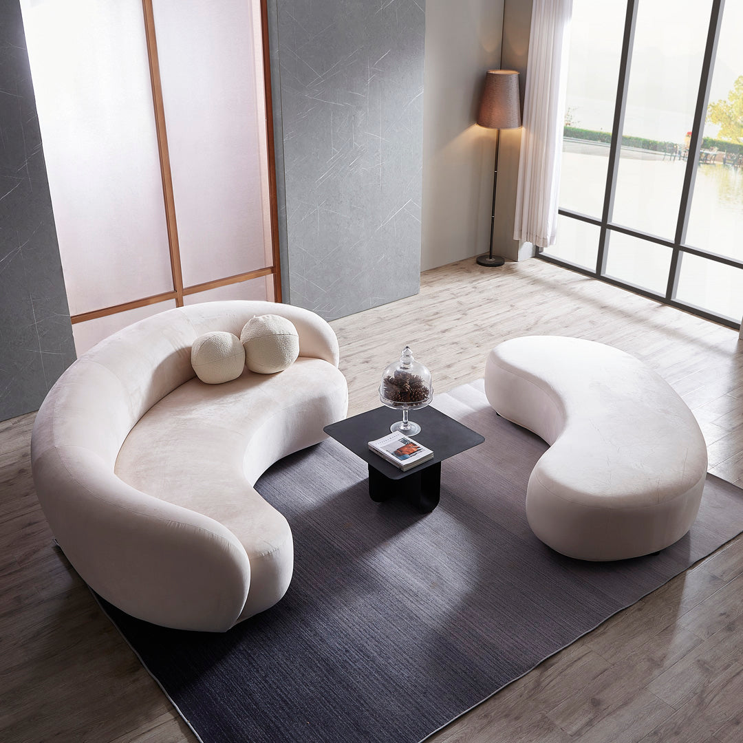 Curvo 3 Seater Velvet Sofa - Shell - BUBULAND HOME