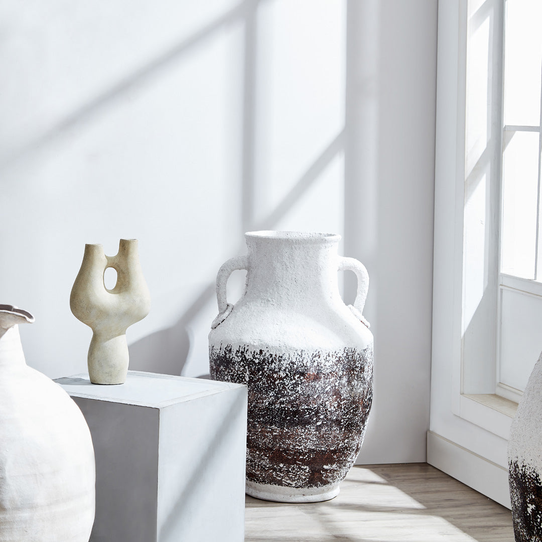 Mediterranean Ceramic Floor Vase White - BUBULAND HOME