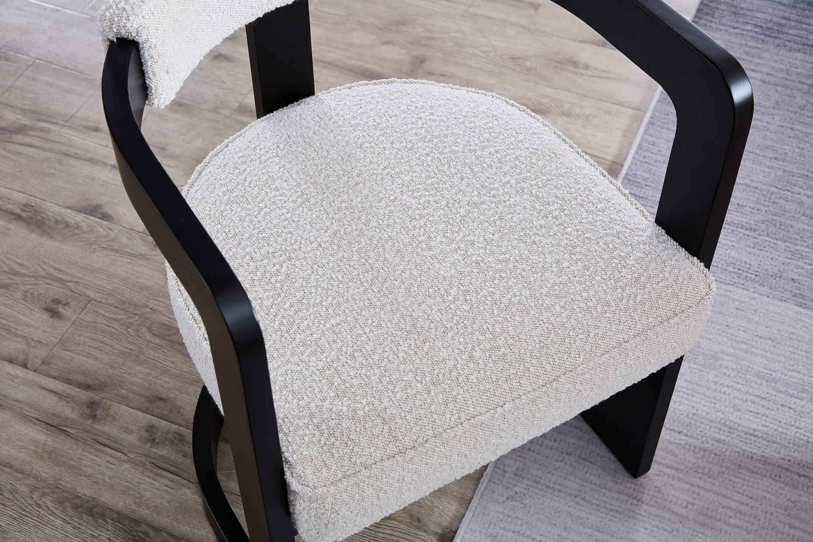 Kelly Hardwood & Boucle Dining Chair - Black & White - BUBULAND HOME