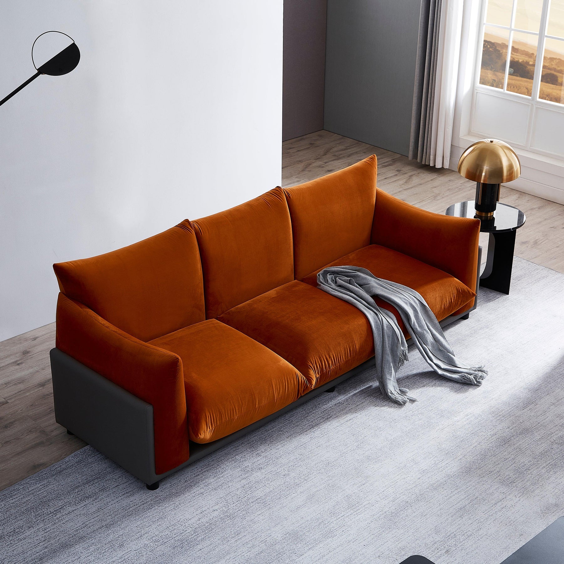 The Puff 3 Seater Velvet Sofa - Burnt Orange - BUBULAND HOME