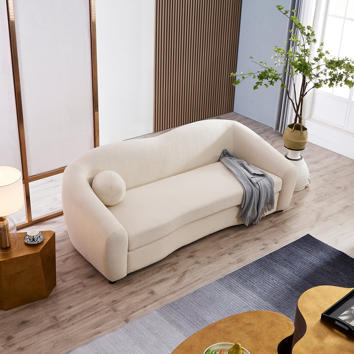 Louis 3 Seater Boucle Sofa - Natural White - BUBULAND HOME