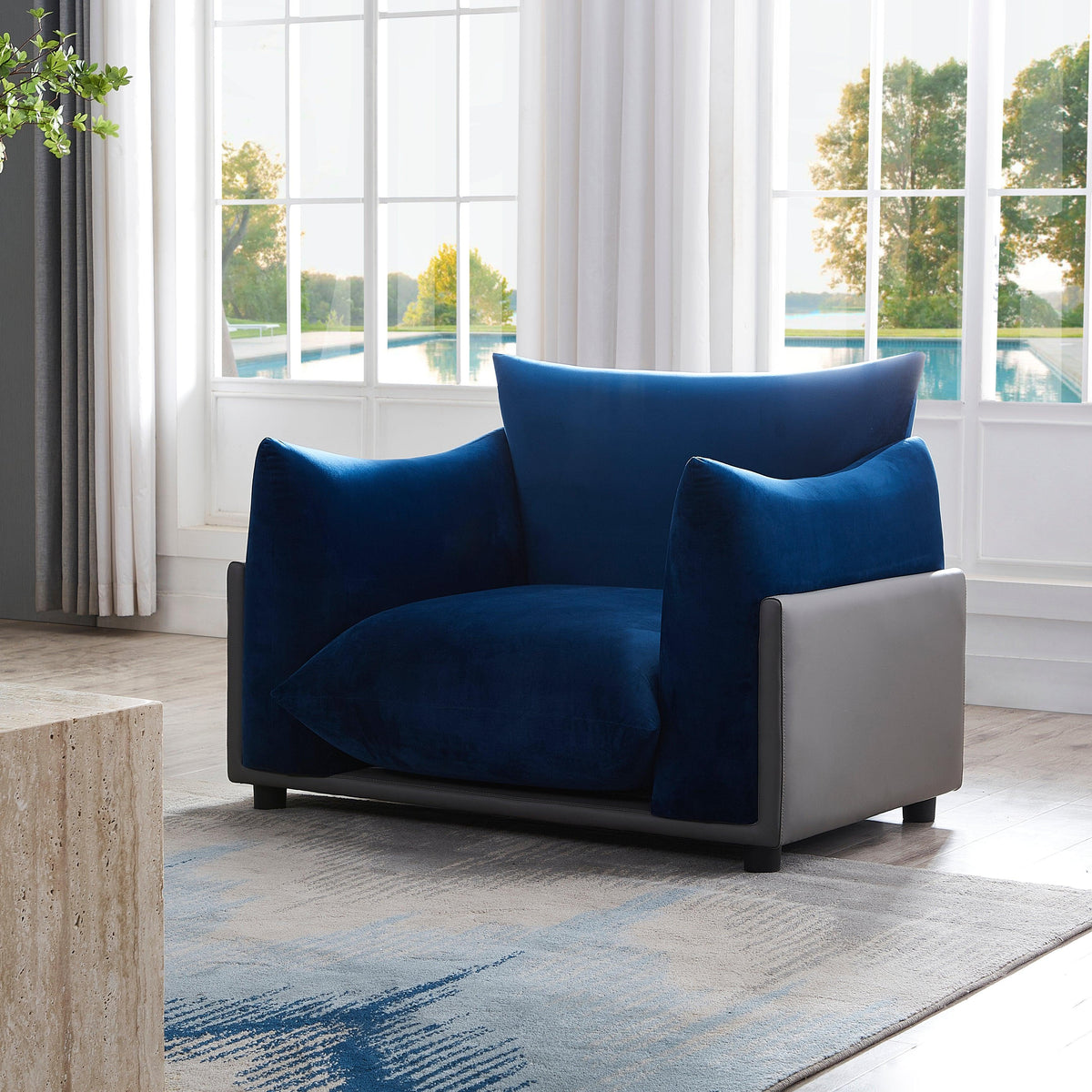 The Puff Velvet Occasional Chair - Blue - BUBULAND HOME