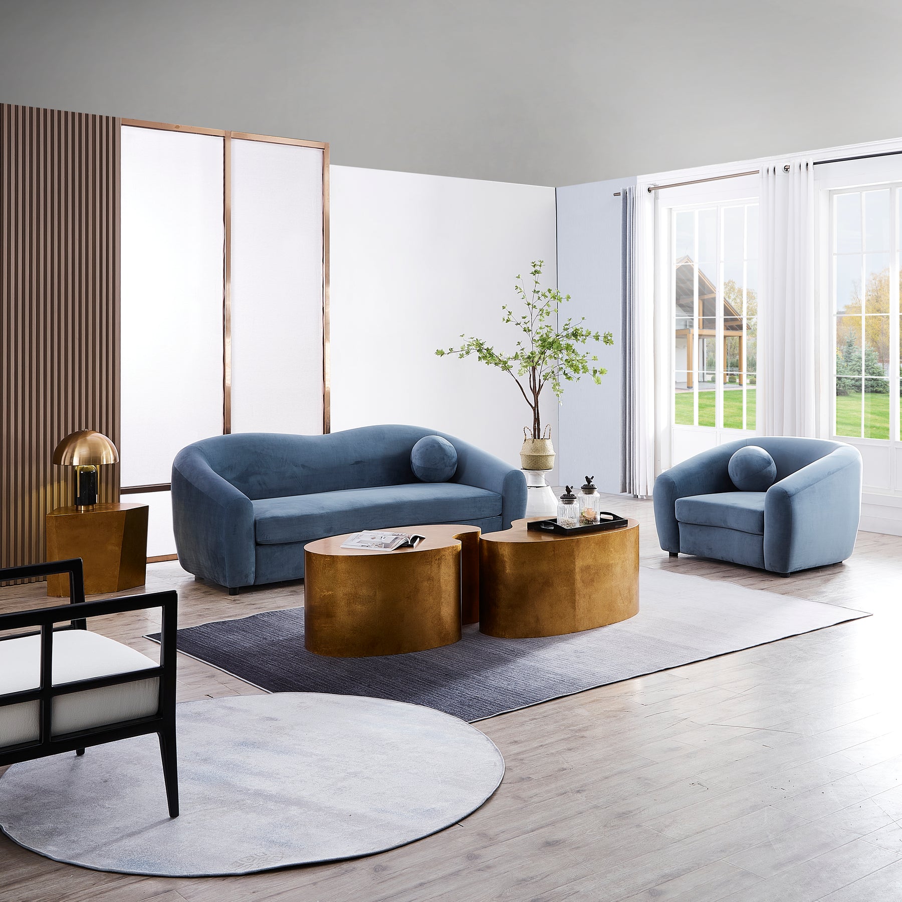 Louis 3 Seater Velvet Sofa - Dusty Blue - BUBULAND HOME