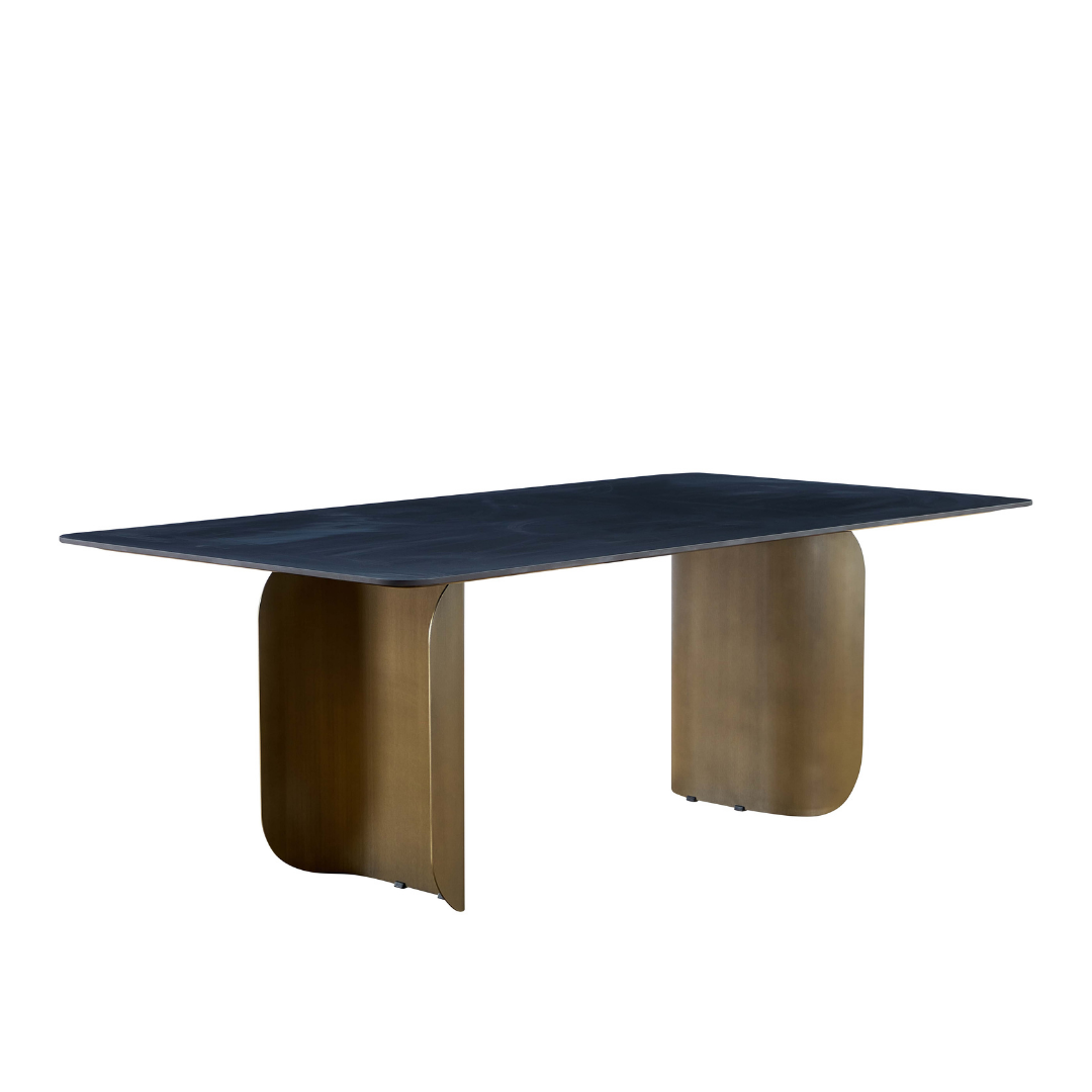 Pierre Sintered Stone & Brass Dining Table - Grey & Brass - BUBULAND HOME